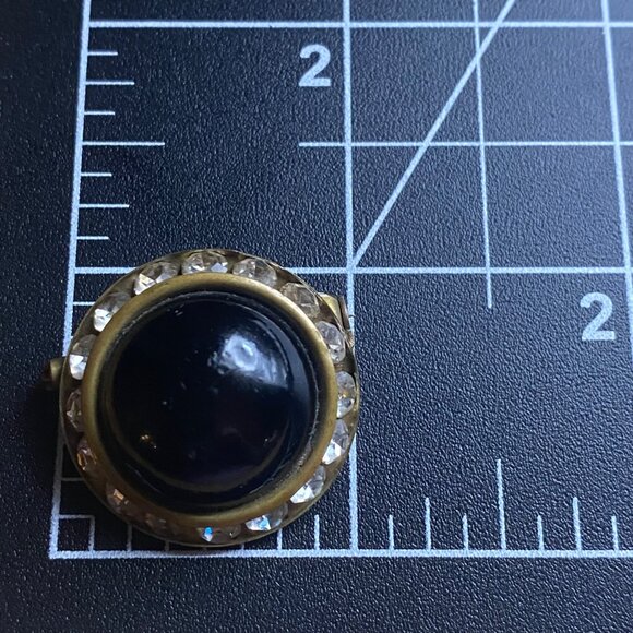 Vintage Gold-Tone Brooch Domed Black Glass Cabochon Rhinestones Brass MCM - Picture 3 of 7